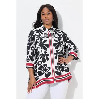 Ulla Popken Blusa in raso Design floreale Orlo a punte Maniche 3/4  