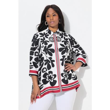 Ulla Popken Blusa in raso Design floreale Orlo a punte Maniche 3/4  