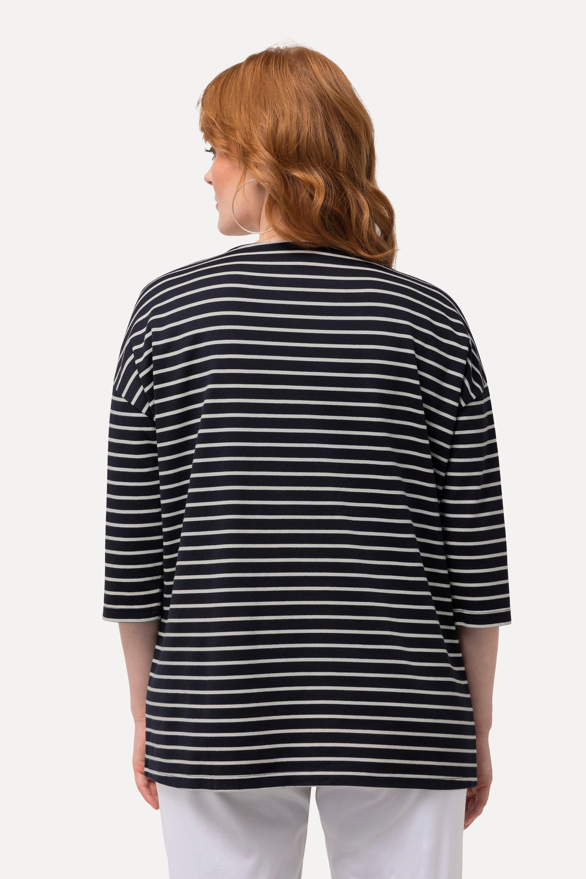 Ulla Popken  Ringelshirt, Stickerei, Oversized, Rundhals, 3/4-Arm 