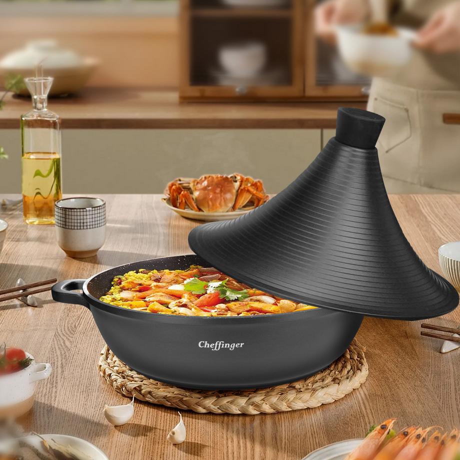 Cheffinger Marmite à Tajine 28 cm Revêtu en Marbre  