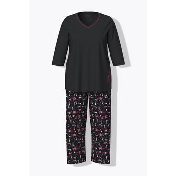 Pyjama motif chats, col en V, manches 3/4 et poches