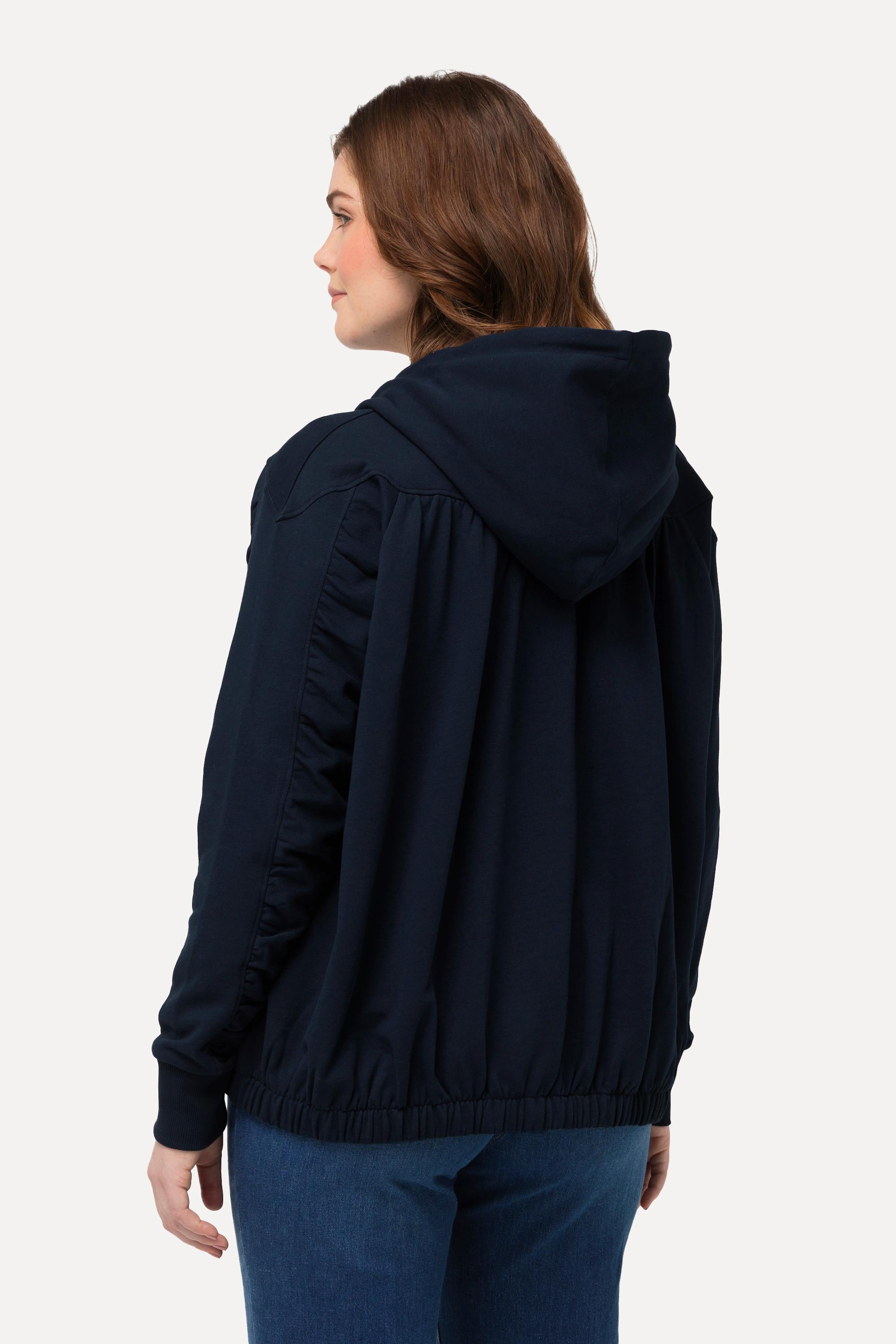 Ulla Popken  Veste à capuche avec couture horizontale froncée. Coton bio 