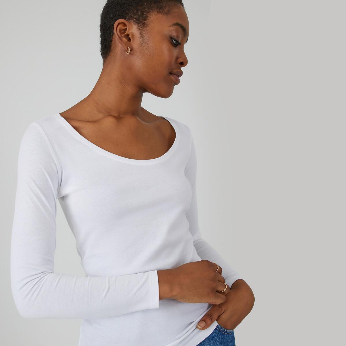 Image of Gestreiftes Langarm-shirt Mit Rundem Ausschnitt Damen Weiss S