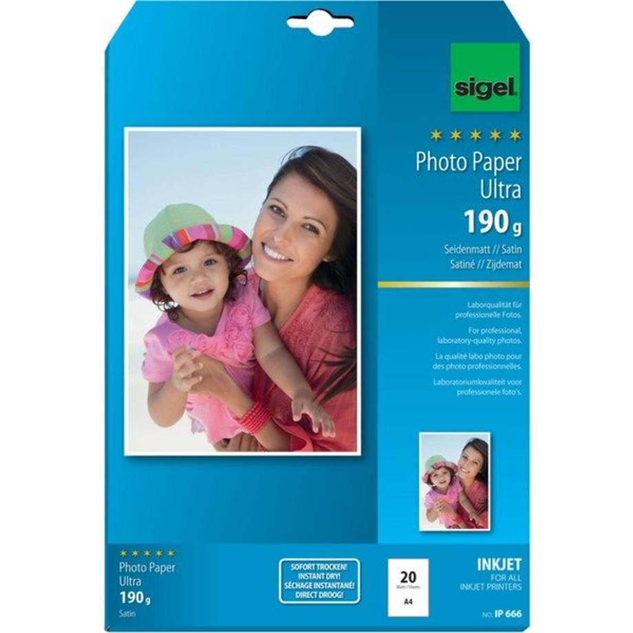 SIGEL InkJet Photo Paper Ultra A4 IP666 190g Seidenmatt 20 Blatt