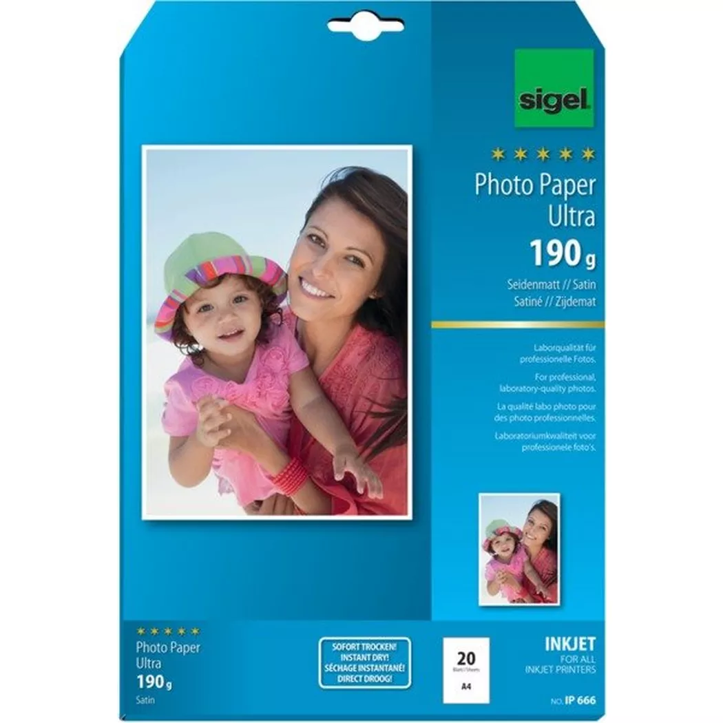 SIGEL InkJet Photo Paper Ultra A4 IP666 190g satiné mat 20 fll.
