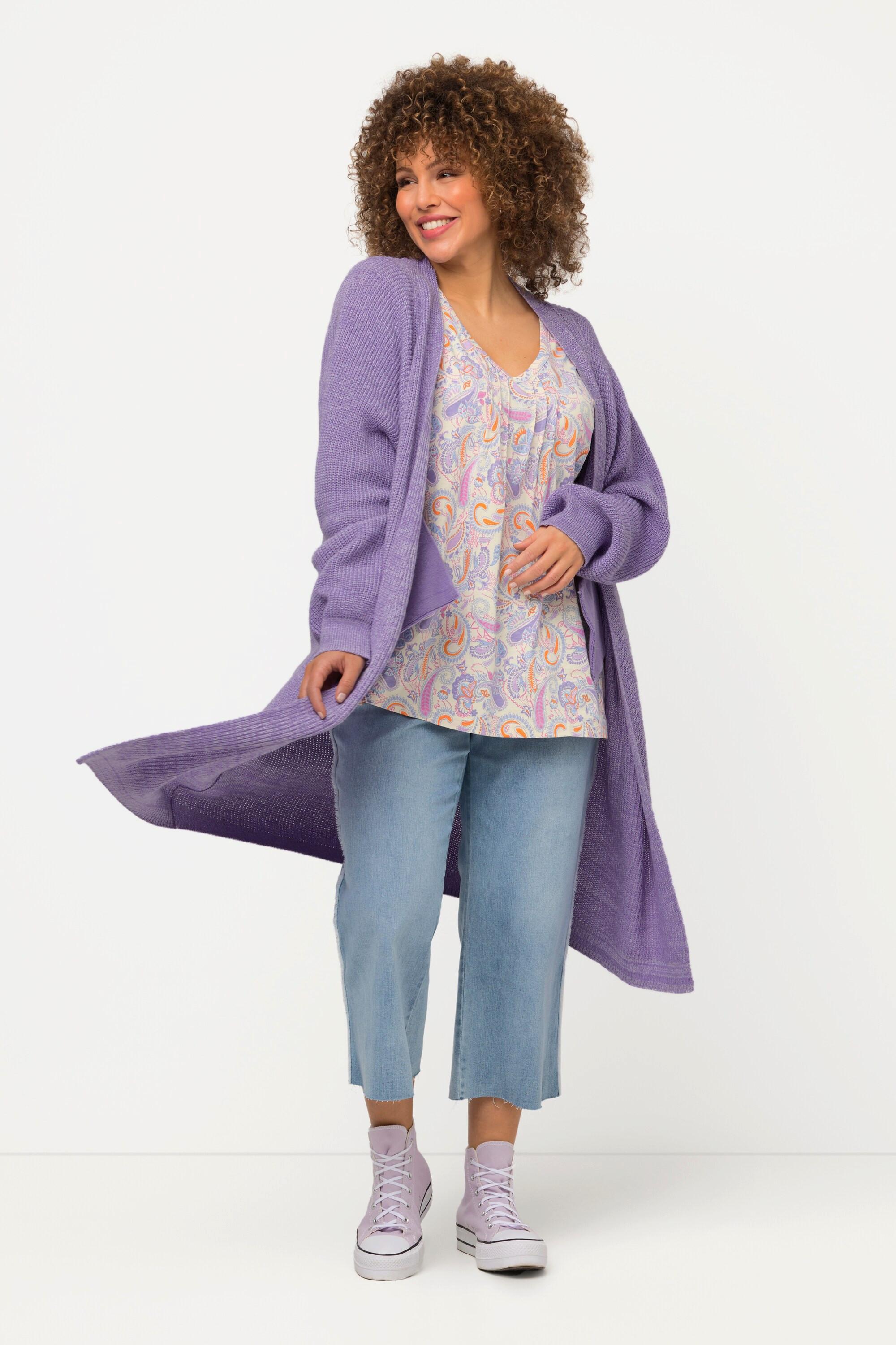 Ulla Popken  Cardigan long, en forme d'œuf, oversize, manches chauve-souris 