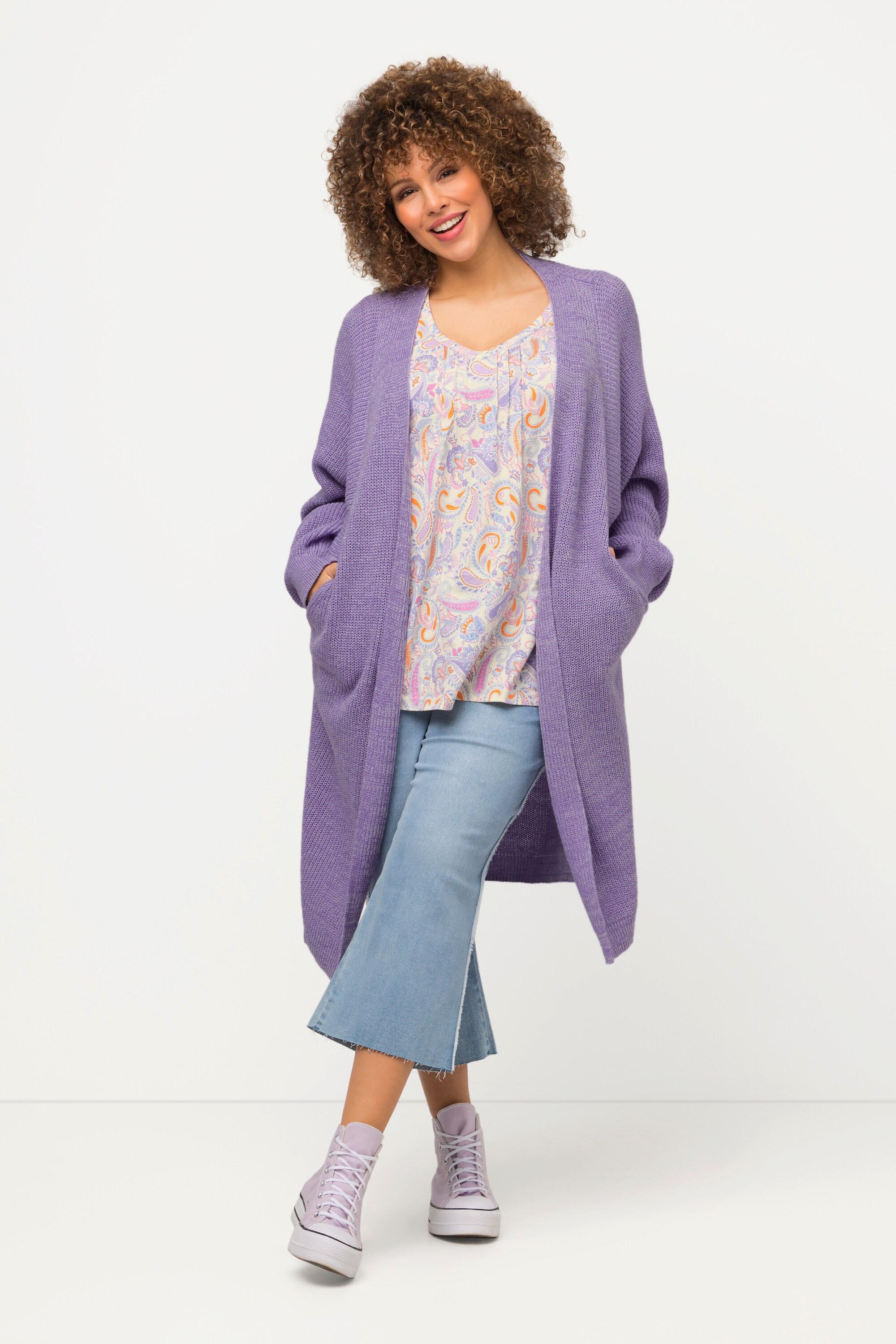 Ulla Popken  Cardigan long, en forme d'œuf, oversize, manches chauve-souris 