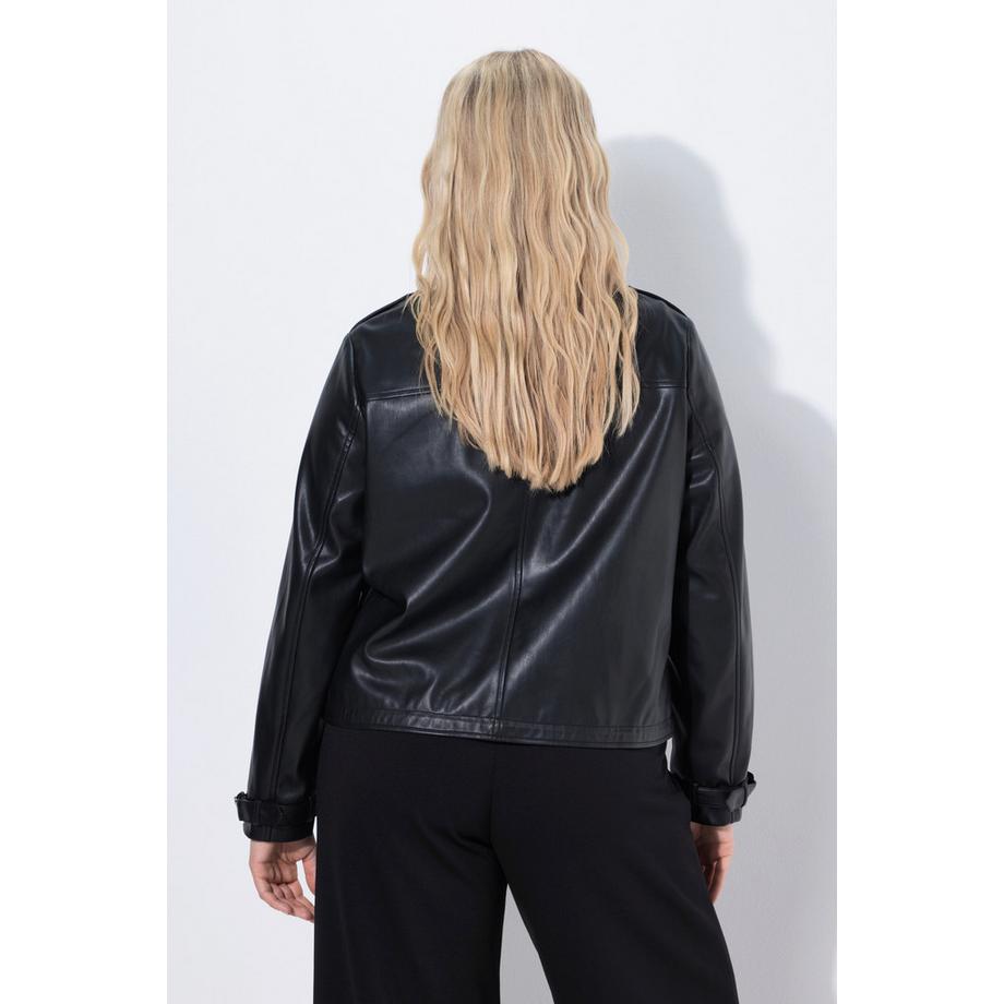 Ulla Popken Oversized Jacke in Lederoptik mit Rundhals und 2-Wege-Zipper  