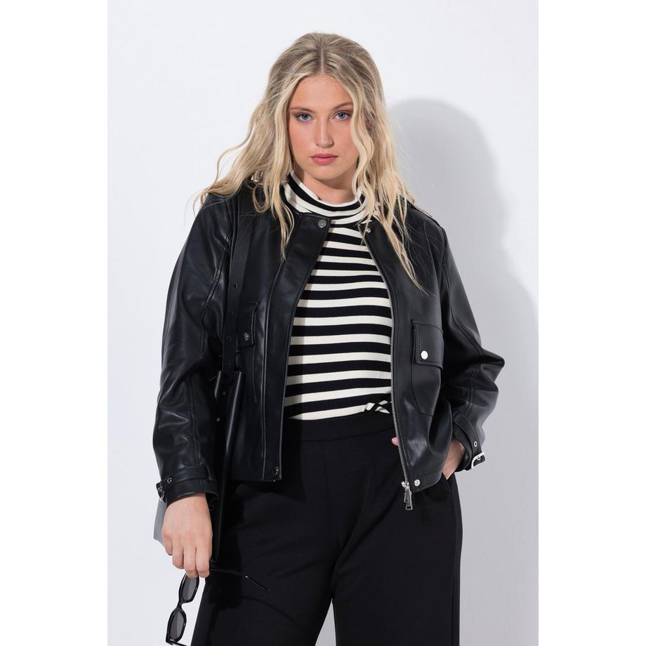 Ulla Popken Oversized Jacke in Lederoptik mit Rundhals und 2-Wege-Zipper  