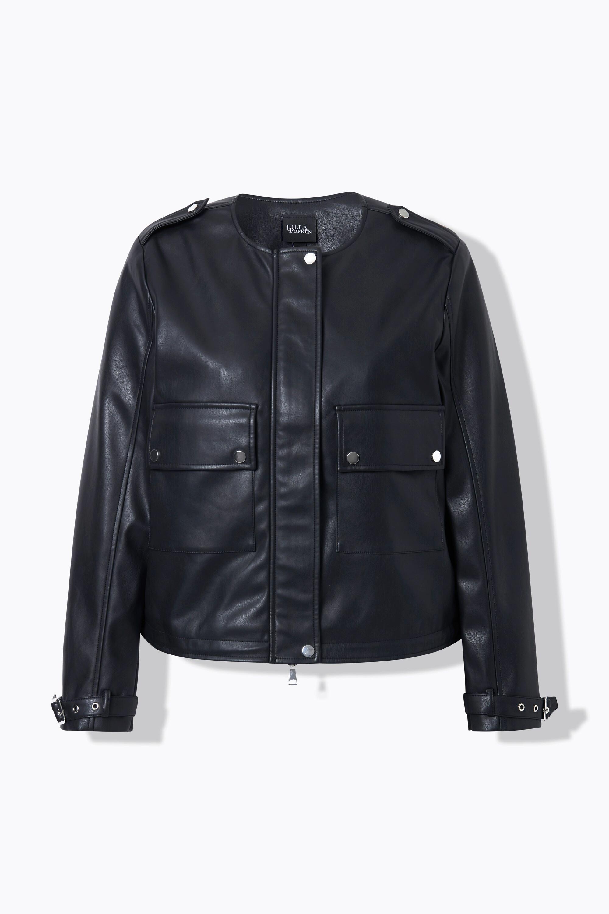 Ulla Popken Giacca Oversize in Similpelle con Scollo Rotondo e Cerniera a Doppio Cursore  