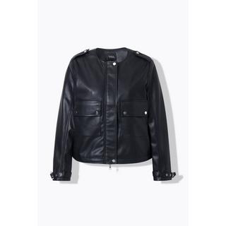 Ulla Popken Giacca Oversize in Similpelle con Scollo Rotondo e Cerniera a Doppio Cursore  