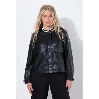 Ulla Popken Giacca Oversize in Similpelle con Scollo Rotondo e Cerniera a Doppio Cursore  
