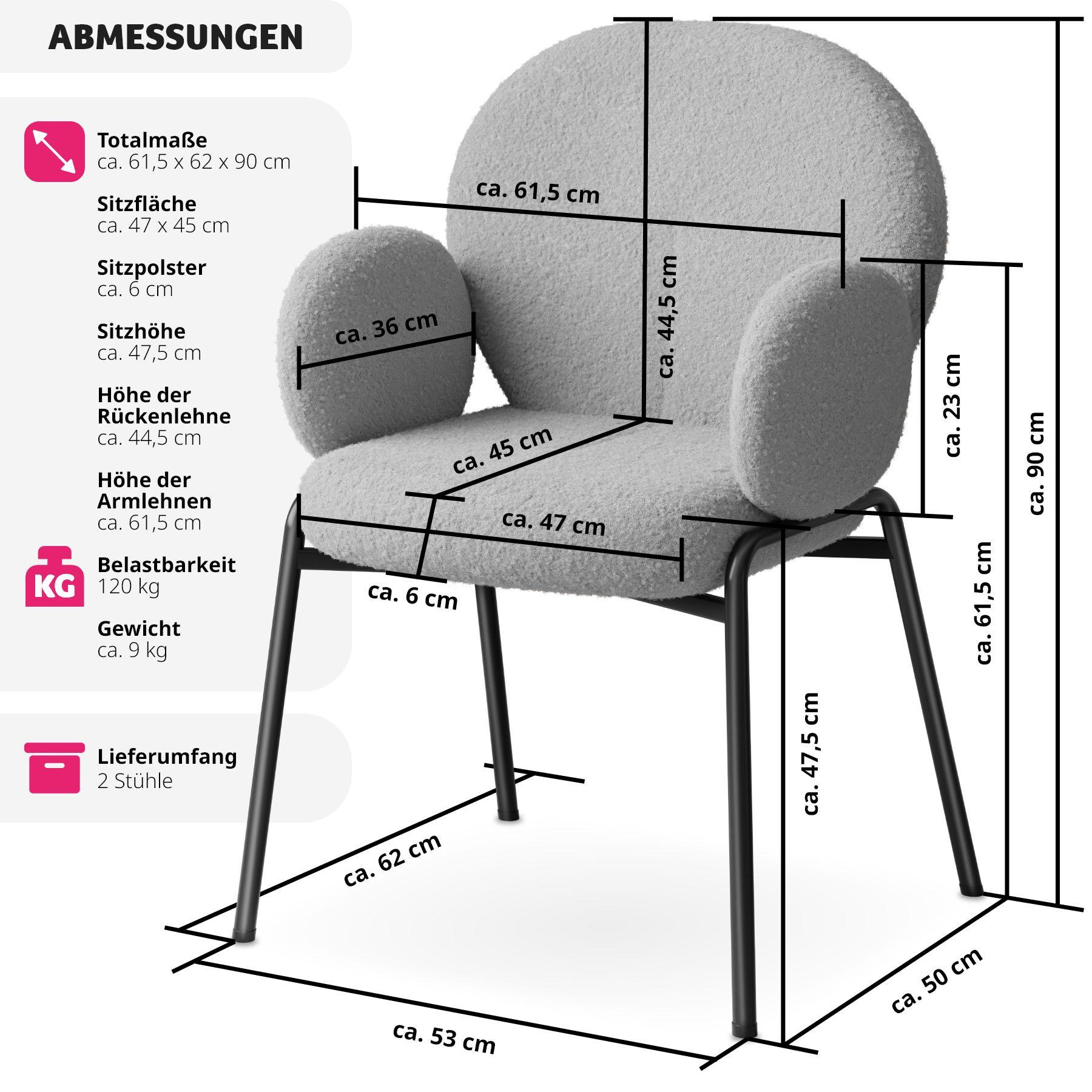 Tectake Chaise rembourrée Scandi, tissu bouclette  