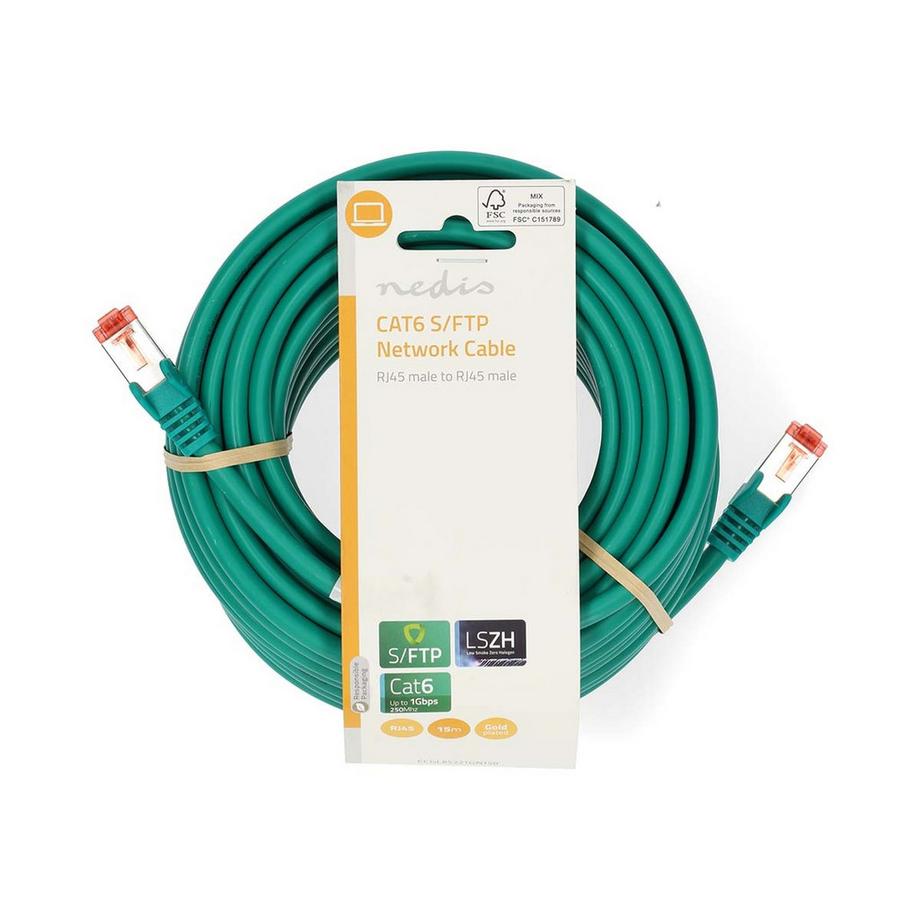 Nedis  Câble réseau CAT6 | RJ45 mâle | RJ45 mâle | S/FTP | 15.0 m | Rond | LSZH | Vert | Label 
