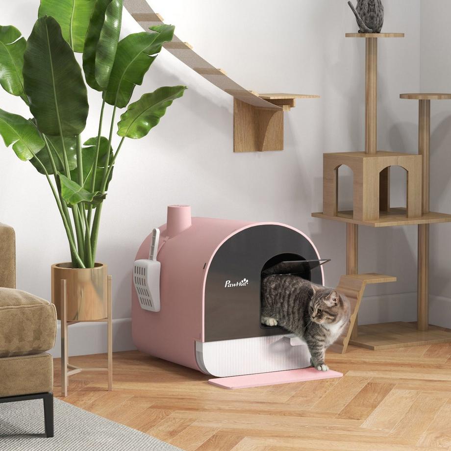 Northio  Bac À Litière Pour Chat Avec Couvercle, Pelle, Plateau Extensible, Tapis De Litière Pour Chat En Plastique Jusqu'À 5 Kg, Rose 43 X 44 X 47 Cm 
