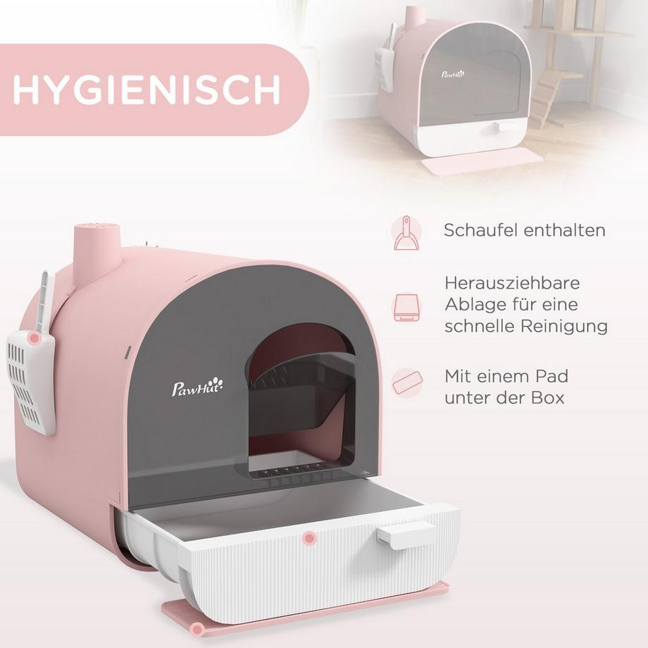 Northio  Bac À Litière Pour Chat Avec Couvercle, Pelle, Plateau Extensible, Tapis De Litière Pour Chat En Plastique Jusqu'À 5 Kg, Rose 43 X 44 X 47 Cm 