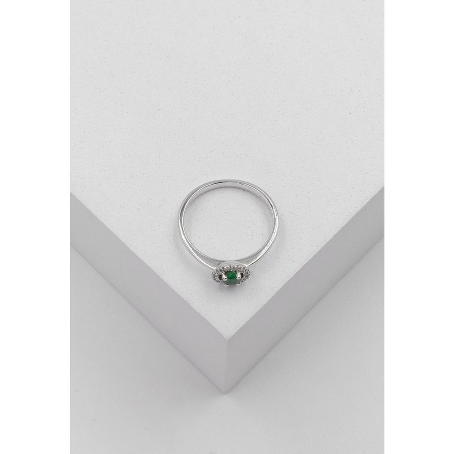 MUAU Schmuck  bague or blanc 750 diamant 0,096ct. émeraude 0,22ct. 
