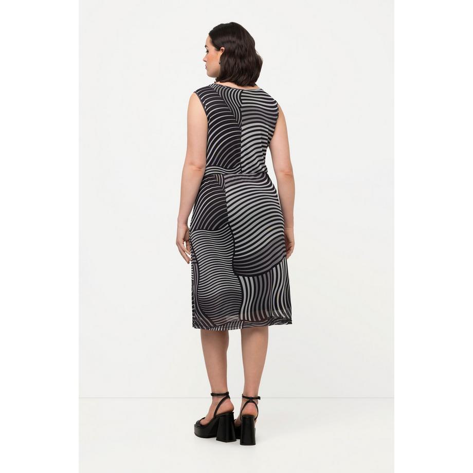 Ulla Popken Abito Midi in Mesh Stampa Grafica Scollo a V Senza Maniche  