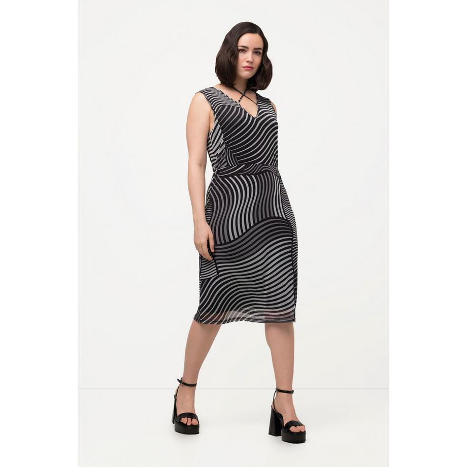 Ulla Popken Abito Midi in Mesh Stampa Grafica Scollo a V Senza Maniche  