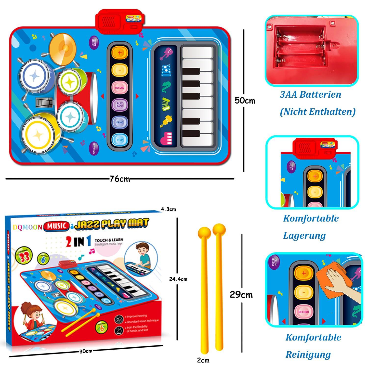 Activity-board  Jouet pour bébé, tapis de musique 2 en 1 avec 2 baguettes, jouet pour enfant tapis de piano tapis de danse 