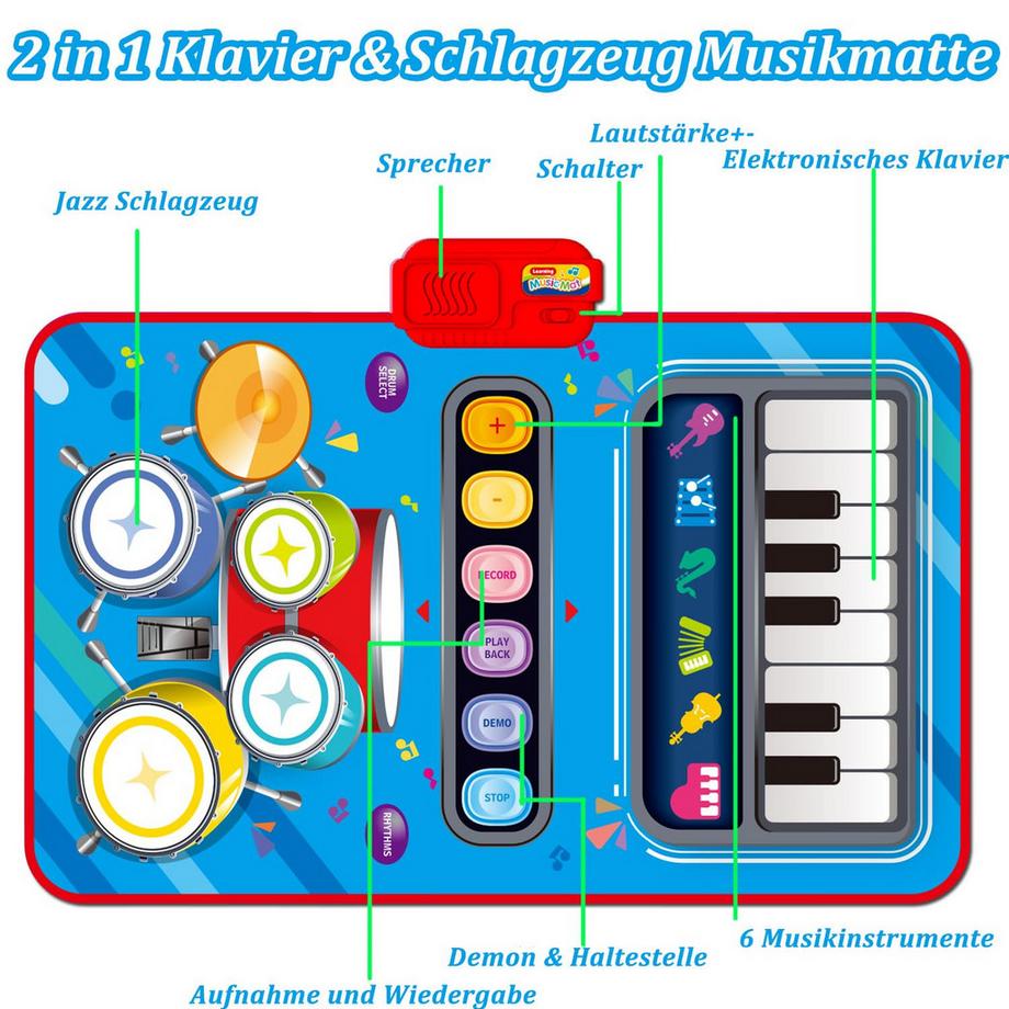 Activity-board  Babyspielzeug, 2 in 1 Musikmatte mit 2 Trommelstöcken, Kinderspielzeug Klaviermatte Tanzmatte 