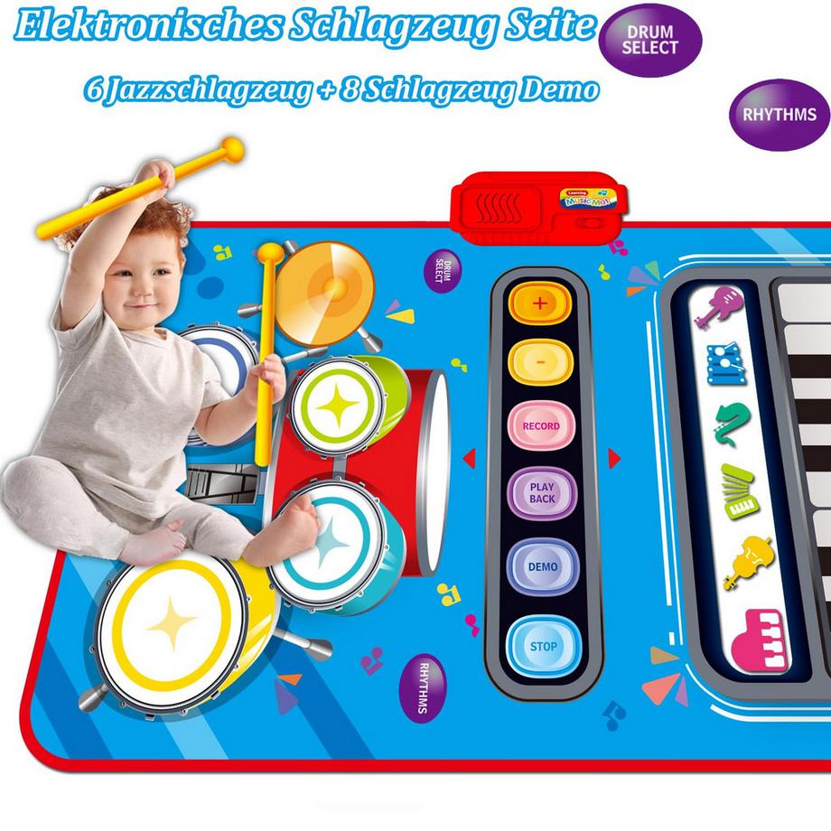 Activity-board  Babyspielzeug, 2 in 1 Musikmatte mit 2 Trommelstöcken, Kinderspielzeug Klaviermatte Tanzmatte 
