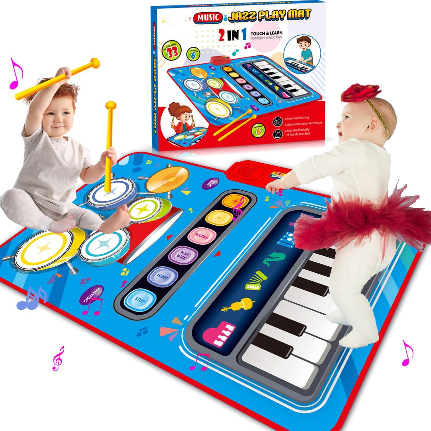 Activity-board  Jouet pour bébé, tapis de musique 2 en 1 avec 2 baguettes, jouet pour enfant tapis de piano tapis de danse 