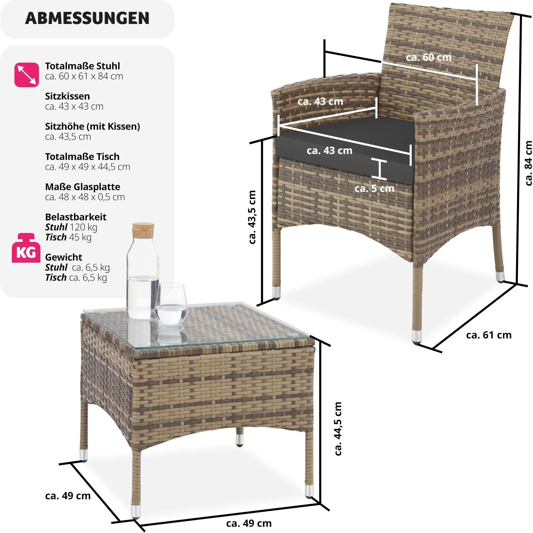 Tectake Rattan Gartenset Luzern 2+1 inkl. Bezüge in 2 Farben  