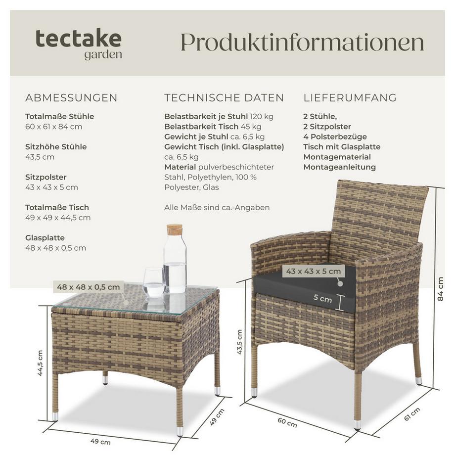 Tectake Rattanset Luzern für 2 Personen widerstandsfähig  