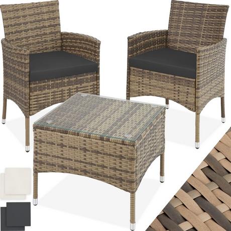 Tectake Rattan Gartenset Luzern 2+1 inkl. Bezüge in 2 Farben  
