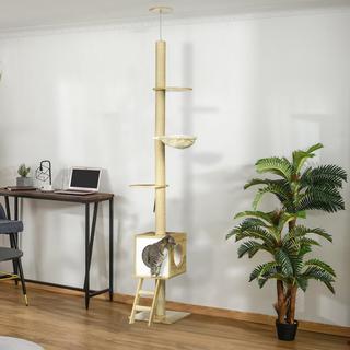 Northio  Tiragraffi Da Soffitto Alto 240-260 Cm, Con Casetta Per Gatti E Amaca, Marrone Chiaro + Beige 