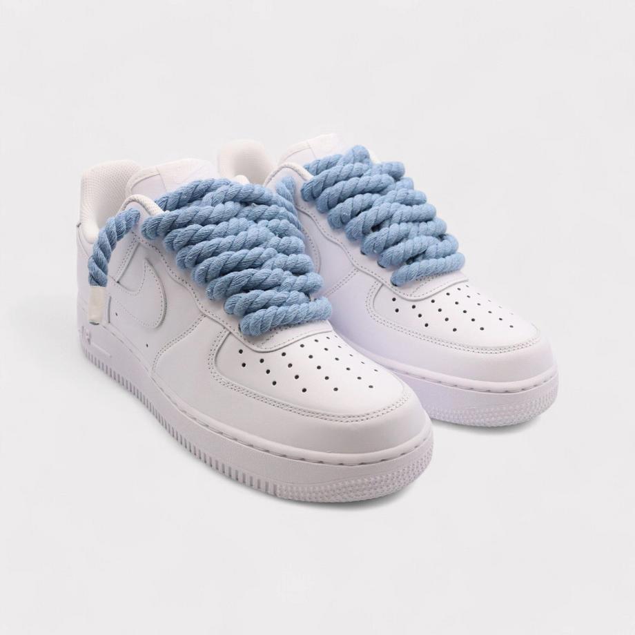 NIKE Air Force 1 White Rope Lace Light Blue Baskets  