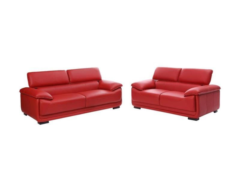 Vente-unique Couchgarnitur Leder 3+2 - Rot - MACELO  