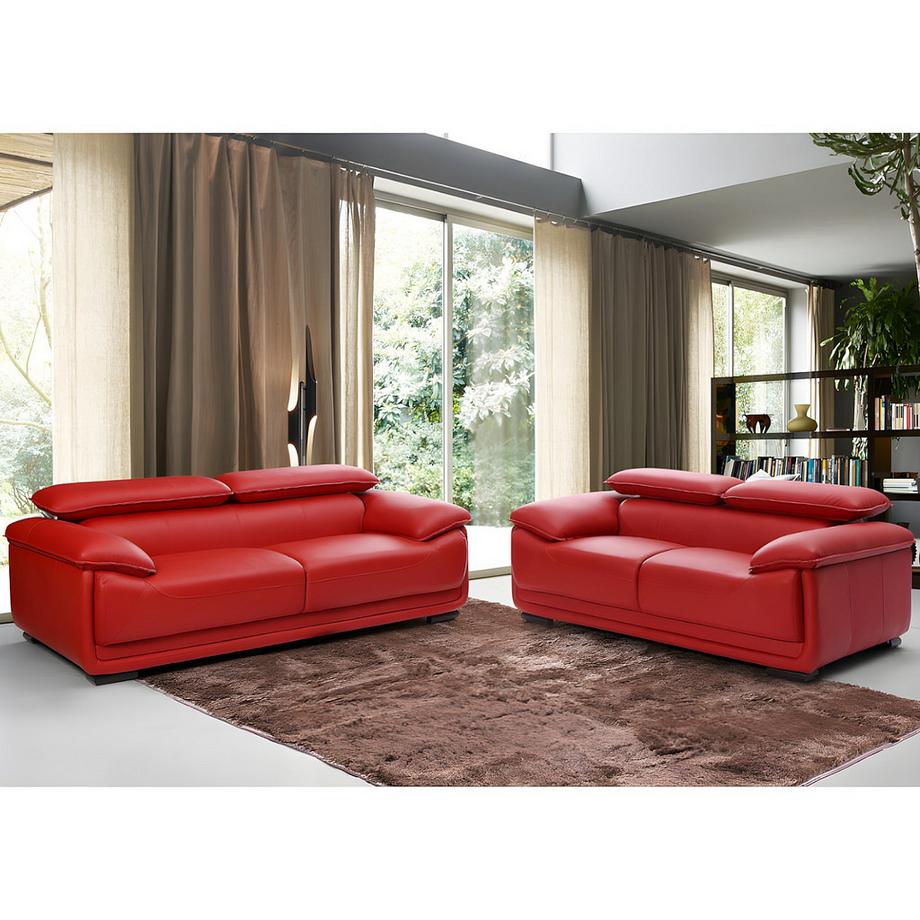Vente-unique Couchgarnitur Leder 3+2 - Rot - MACELO  