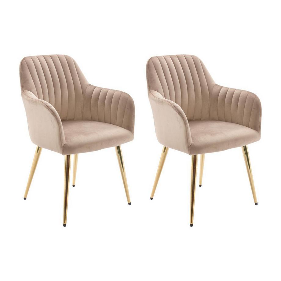 Vente-unique Lot de 2 chaises avec accoudoirs en velours et métal doré - Beige - ELEANA  