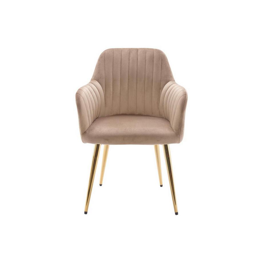 Vente-unique Lot de 2 chaises avec accoudoirs en velours et métal doré - Beige - ELEANA  