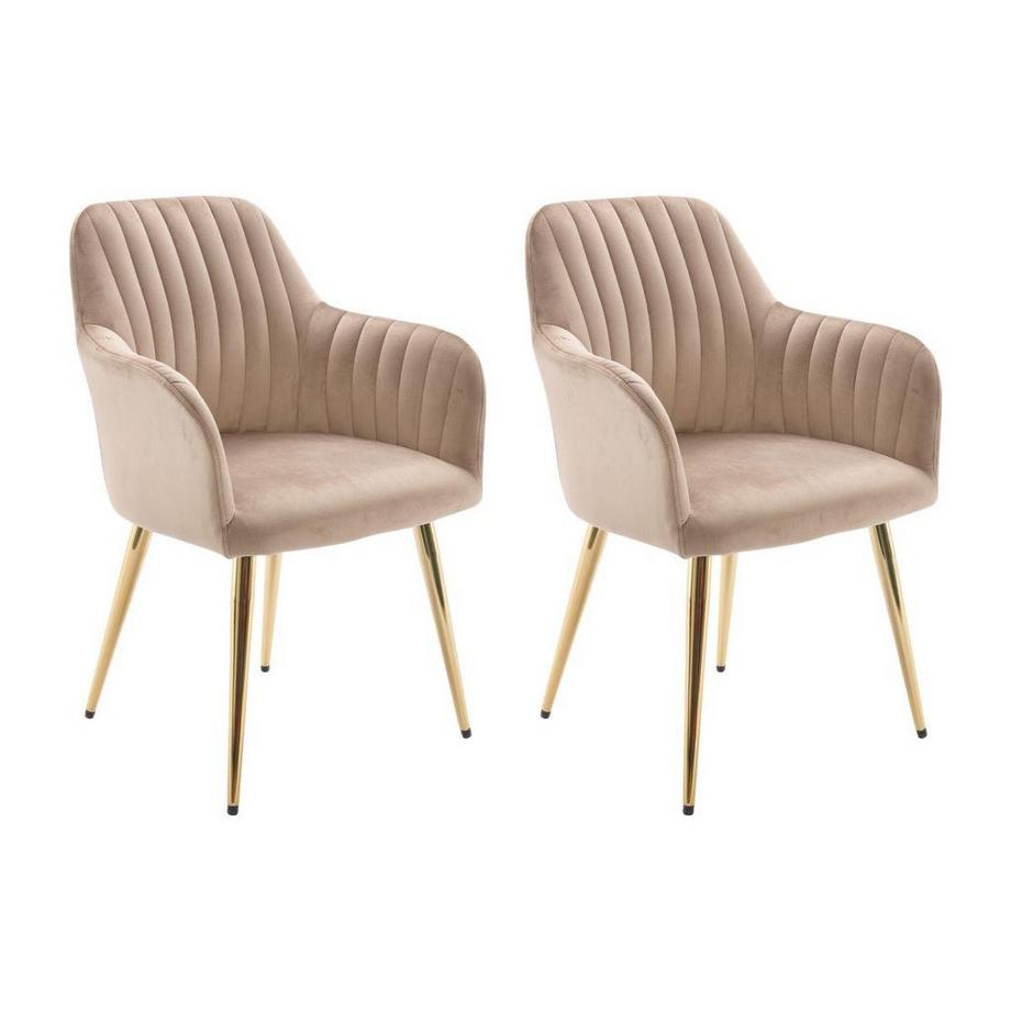 Lot de 2 chaises avec accoudoirs en velours et métal doré - Beige - ELEANA