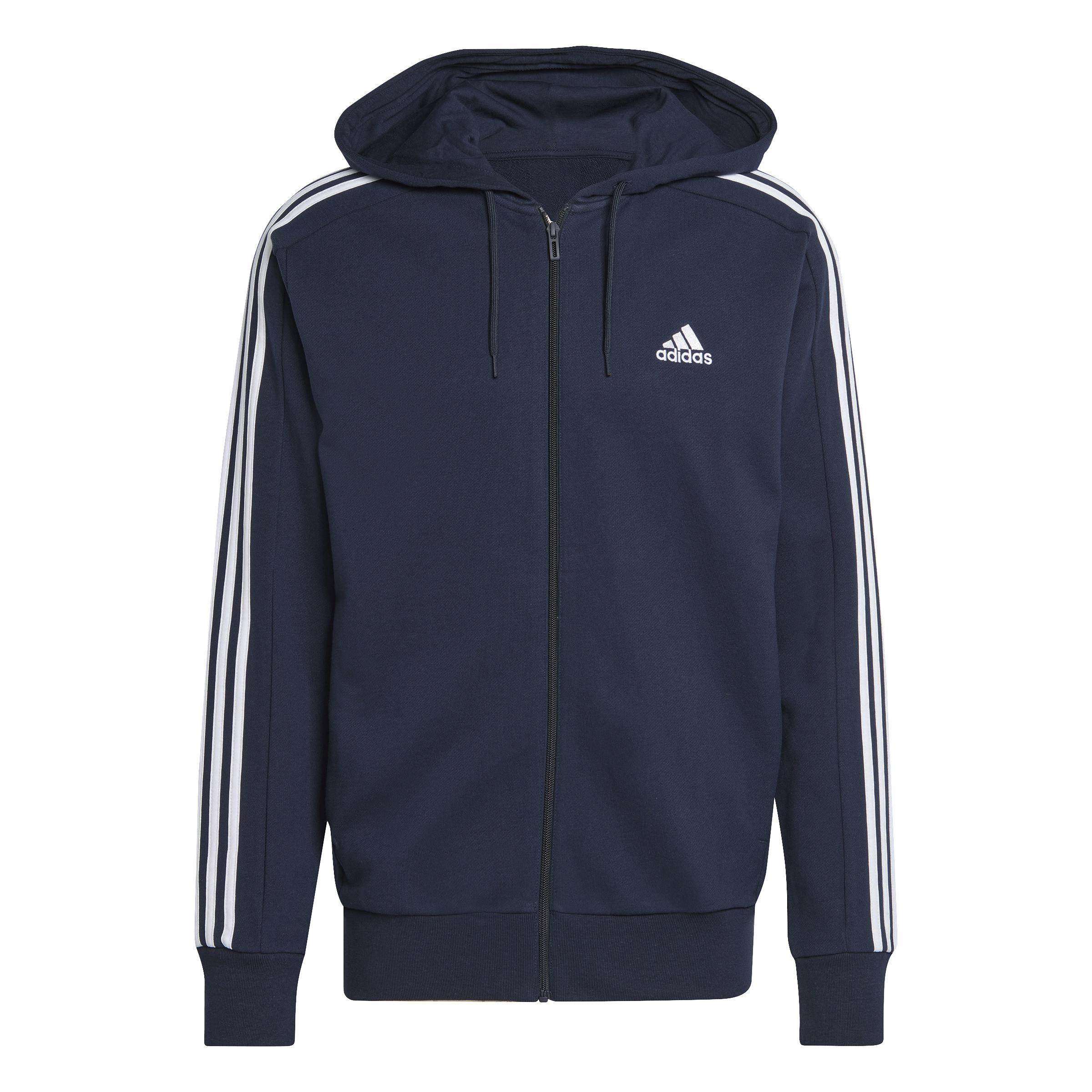 adidas  felpa con cappuccio e zip 3-stripes essentials french terry 