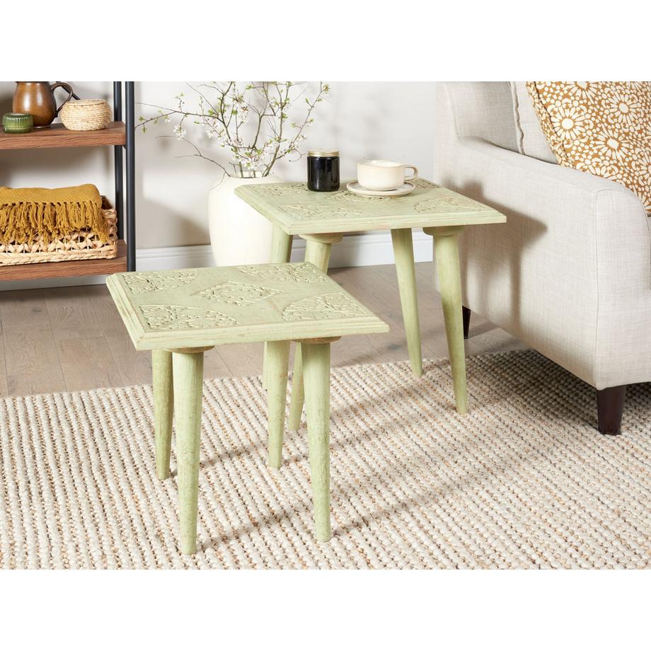 Beliani Lot de 2 tables d'appoint en Manguier Rétro BELIDHA  