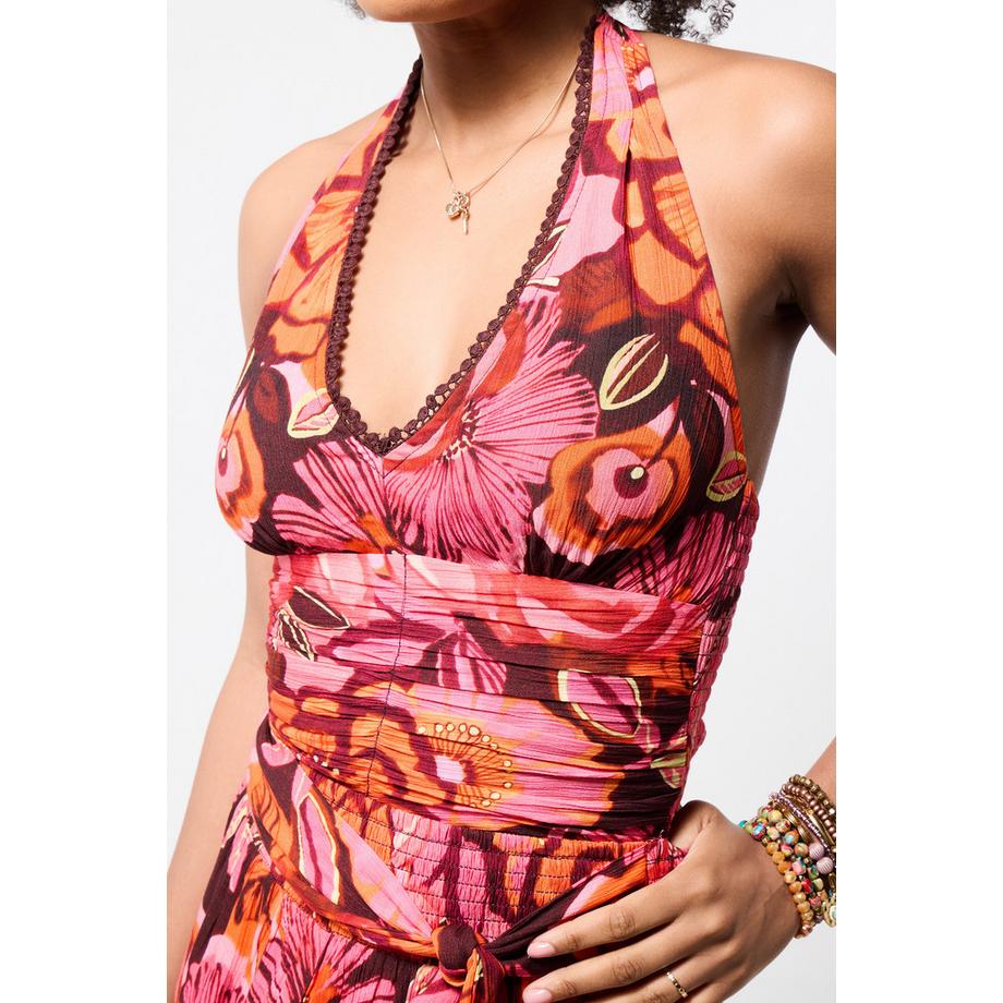 Joe Browns Blouse Licou Florale avec Finition Pompons et Dos Froncé  
