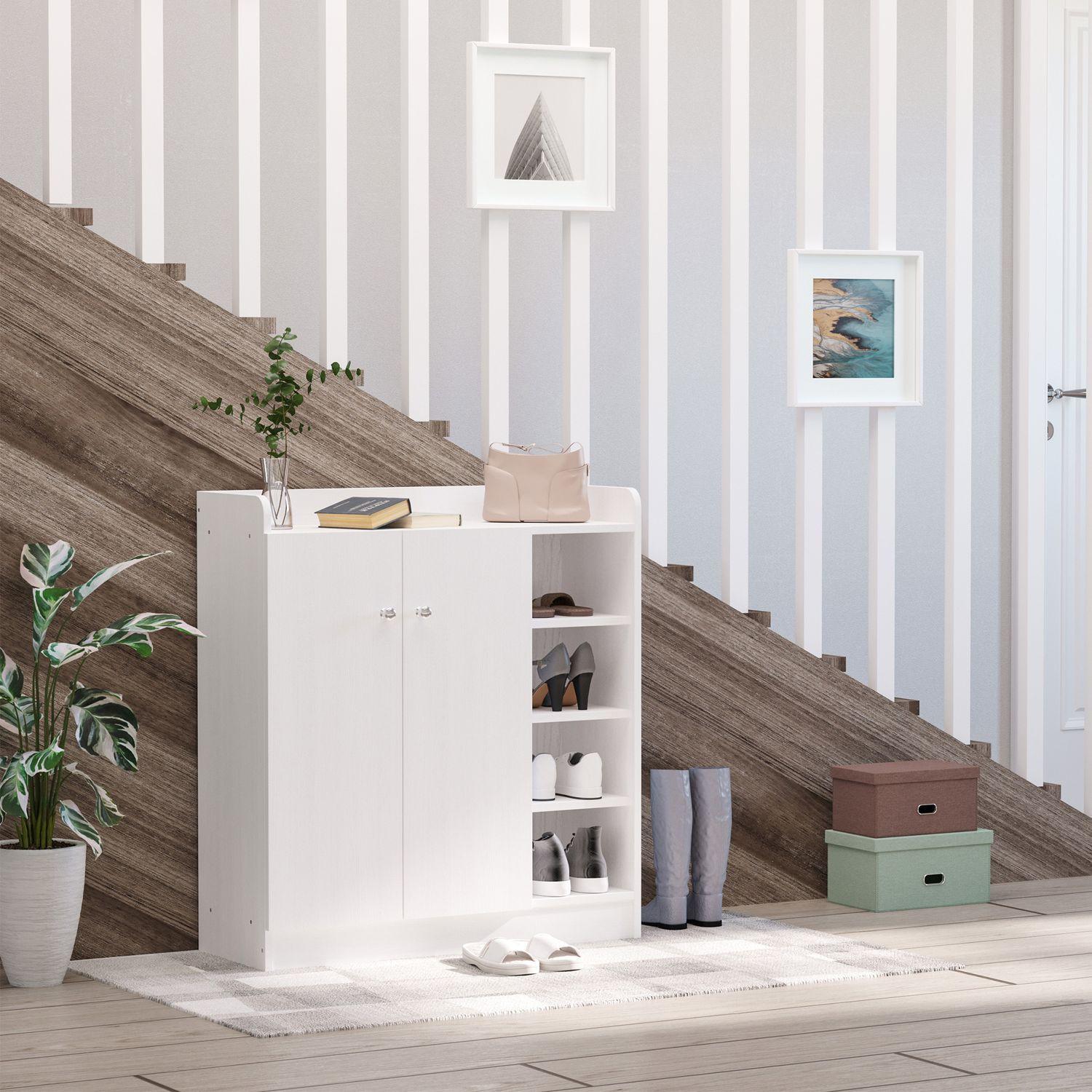Northio Meuble À Chaussures Étagère À Chaussures Commode Avec 2 Portes, 4 Compartiments, Pour Couloir, Blanc, 83X30X90Cm  