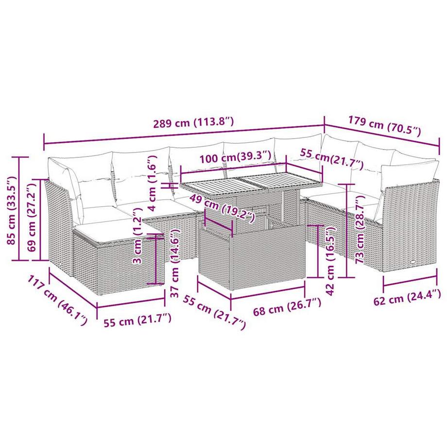 VidaXL Ensemble de canapés de jardin rotin synthétique  