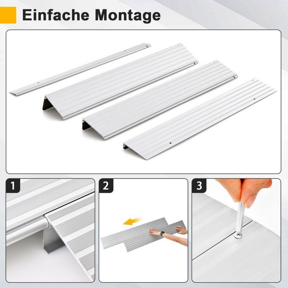 Northio  Rampe de seuil de porte Rampe d'entrée de 8,5 cm de hauteur avec cadre en aluminium réglable Rampe d'accès antidérapante 