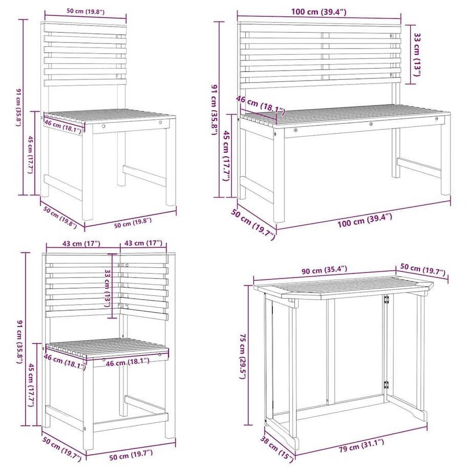 VidaXL Garten bistro set massivholz akazie  