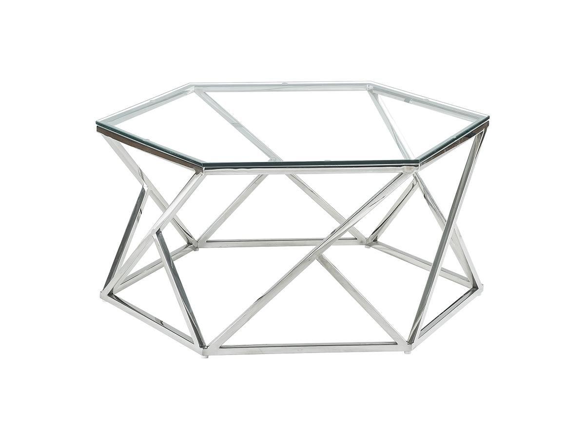 Vente-unique Table basse en verre trempé acier inoxydable Chrome KERIANE  