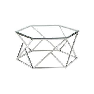 Vente-unique Table basse en verre trempé acier inoxydable Chrome KERIANE  