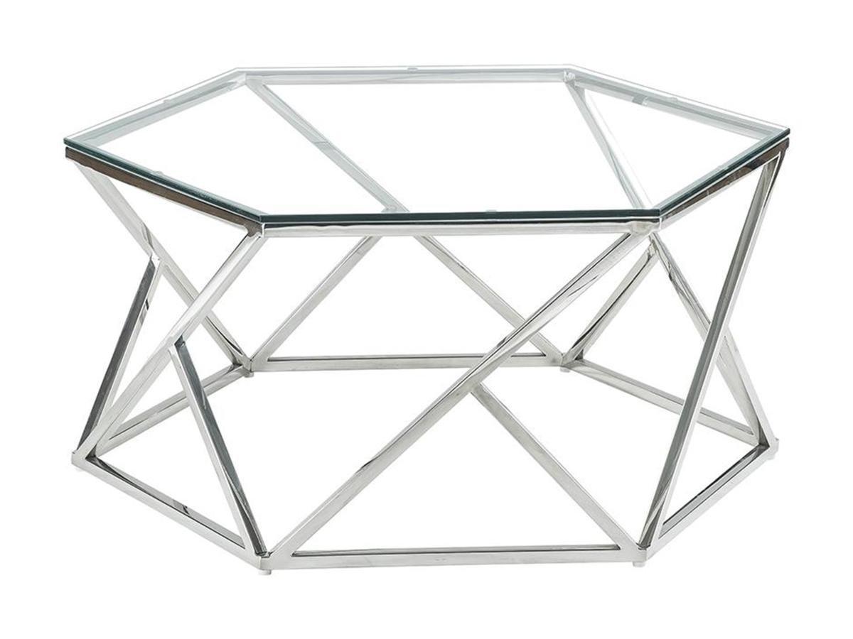 Vente-unique Table basse en verre trempé acier inoxydable Chrome KERIANE  