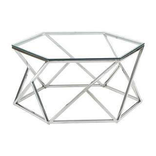 Vente-unique Table basse en verre trempé acier inoxydable Chrome KERIANE  