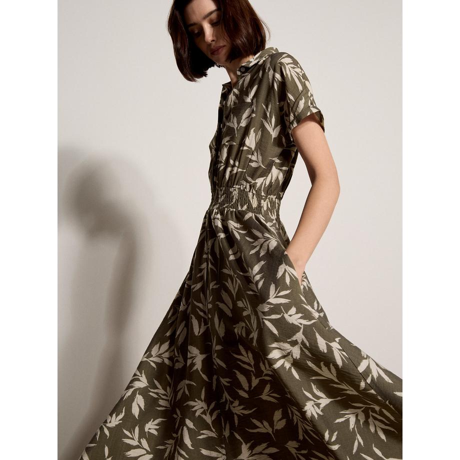 Midi-Kleid mit strukturiertem Blattmuster