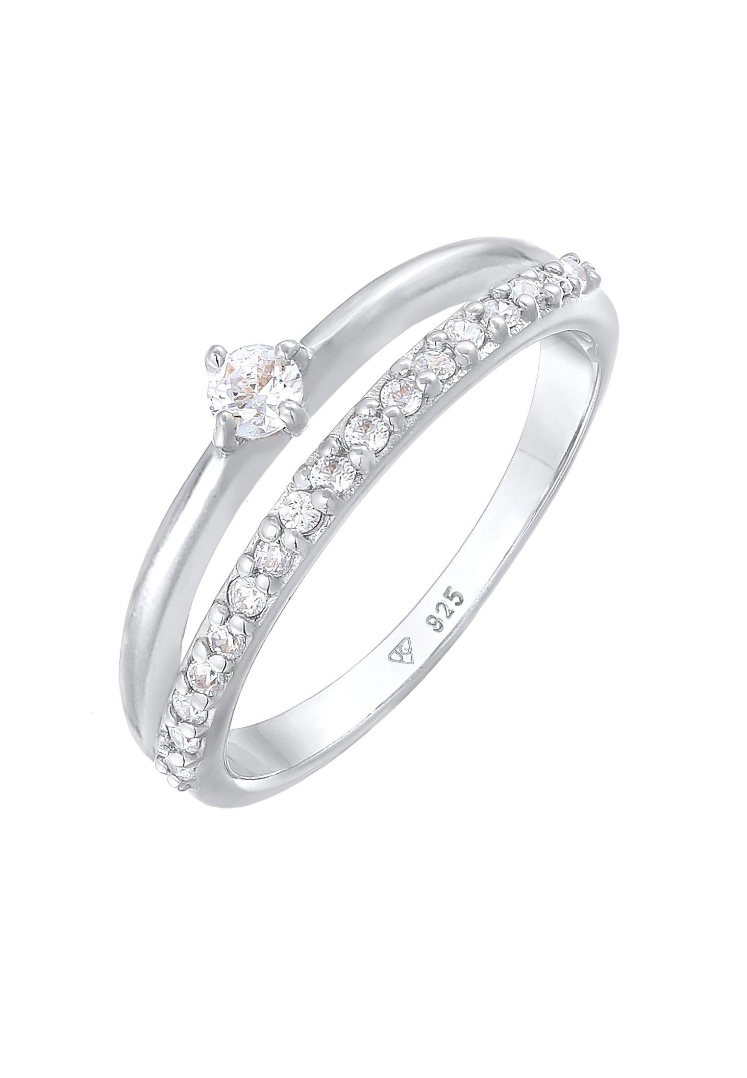 Image of Ring Zirkonia Solitär Verlobung Damen Silber 54mm